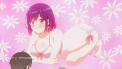 1girls 2025 anime anime_style arm_support arms artist_request ass bangs barefoot big_breasts big_eyes blush bra breasts character_request closed_mouth collarbone copyright_request crimson_eyes digital_media ear eyebrows eyebrows_visible_through_hair eyelashes feet female flower flowers flowers_in_background fringe fringe_hair girl hand hand_on_arm high_resolution highres ishihara_yukari kneeling large_breasts legs looking_at_viewer lying_on_stomach medium_breasts medium_hair medium_hair_female mole mole_on_face mole_under_eye mouth_closed no_pants nose_blush panties partially_clothed partially_nude pink_background pink_bra pink_clothes pink_clothing pink_panties pink_underwear purple_hair purple_hair_female red_eyes schoolgirl screencap shiny_hair shiny_skin simple_background smile smiling solo solo_female sparkles staple_entertainment teenage_girl teenager thighs thin thin_arms thin_female underwear watari-kun_no_xx_ga_houkai_sunzen