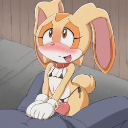 ai_generated bikini black_bikini black_micro_bikini blush blushing_female cream cream_the_rabbit furry furry_ears furry_female furry_tail micro_bikini rabbit rabbit_ears rabbit_girl rabbit_tail sonic_(series) sonic_the_hedgehog_(series)