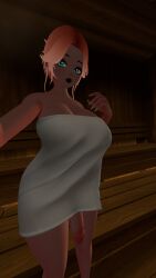 black_lipstick cock cyan_eyes futa_only futanari huge_breasts huge_cock looking_at_viewer penis queenstarvr sauna thick_thighs thighs towel towel_around_body towel_over_breasts voluptuous voluptuous_futanari vrchat vrchat_avatar