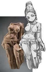artist_request big_breasts bindi breasts fine_art_parody harem_outfit history hourglass_figure indian indian_female jewelry mythology pearl_necklace tagme topless turban yakshi_figure_sculpture