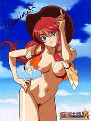 1girls breasts clothing cowboy_hat female female_only gemini_sunrise medium_breasts naked nipples pussy red_hair sakura_taisen_v sakura_wars solo unknown_artist vagina vest