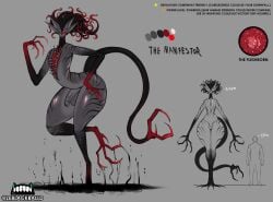 alien alien_boy cat_humanoid character_sheet chest_mouth eldritch_abomination eldritch_horror huge_thighs long_tail nightmare_husbando reference_image reference_sheet size_difference tentacle_hair the_manifestor_(zeblackballd) tiger_print zeblackballd_(artist)