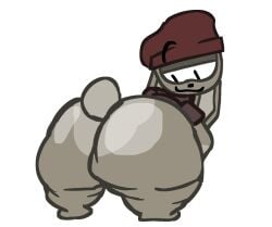 beanie_hat big_ass big_butt bunny_tail looking_at_ass looking_at_own_ass looking_down looking_pleased no_artist_signature no_humans shortstack smirk smirking unknown_artist