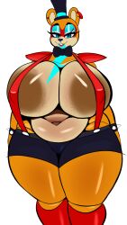 five_nights_at_freddy's five_nights_at_freddy's:_security_breach freddy_(fnaf) glamrock_freddy_(fnaf) huge_ass huge_breasts isolatedartest rule_63 solo solo_female suspenders tight_clothing tight_shorts wide_hips