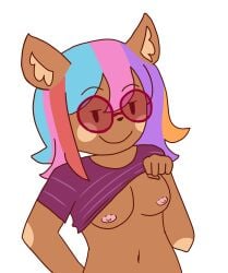 1girls animal_ears chilean dealkdoodles deer deer_girl ear_fluff exposed_breasts female furry glasses melody_nosurname shirt_lift solo youtube youtuber