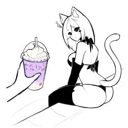 animal_ears ass big_ass bikini black_and_white black_armwear black_legwear cat_ears grimace_shake large_ass large_breasts mcdonald's tagme tail tekona