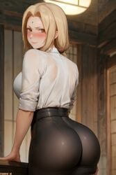 1girls ai_generated amiral_ai ass blonde_hair breasts clothed cutesexyrobutts_ai_artstyle_imitation dat_ass female huge_ass huge_breasts light-skinned_female light_skin long_hair naruto naruto_(series) naruto_shippuden office_lady tsunade