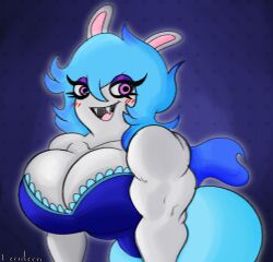 1girls biceps big_breasts blue_hair blush breasts cleavage dress eyeshadow fangs female female_only ghost hair_between_eyes huge_breasts large_breasts lerntern long_hair looking_at_viewer mario_(series) mario_+_rabbids mario_+_rabbids:_sparks_of_hope midnite_(mario_+_rabbids) muscular muscular_female nintendo open_mouth pink_eyes purple_eyeshadow rabbid raving_rabbids solo strapless_dress ubisoft video_games wide_hips