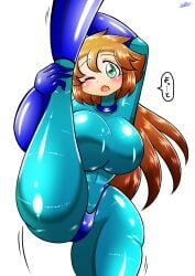 1girls bodysuit huge_breasts mega_man mega_man(classic) mega_man_(character) roco_(sulfer-kokegitsune) rule_63 splits sulfer-kokegitsune tagme