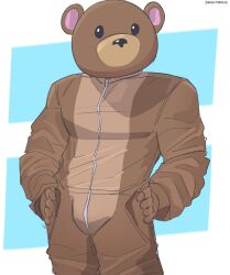 1boy abs bara biceps costume gay hi_res highres jakkufurosto male male_focus male_only muscular muscular_male no_visible_genitalia original_character solo solo_male teddy_bear