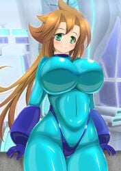 bodysuit green_eyes large_breasts long_hair mega_man mega_man(classic) mega_man_(character) roco_(sulfer-kokegitsune) rule_63 satou_terumasa tagme thong