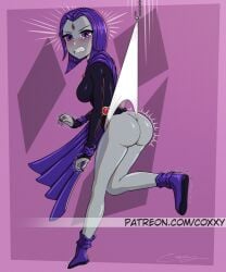 1girls ass coxxy dc dc_comics female female_only hanging_wedgie raven_(dc) solo teen_titans wedgie