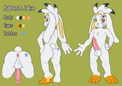 anthro anus ass butt_focus butt_tattoo front_view generation_8_pokemon hair hi_res jake_the_raboot lagomorph leporid long_ears male mammal mhicky93 model_sheet nintendo pokemon pokemon_(species) rabbit raboot rear_view solo spiky_hair standing tattoo