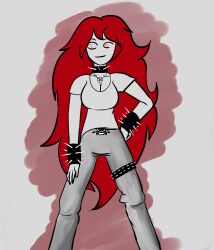 artist_request cleavage long_hair non-nude overly_sarcastic_productions punk punk_girl punk_rock red_(overly_sarcastic_productions) red_hair spiked_bracelet spiked_collar spikes youtube youtuber