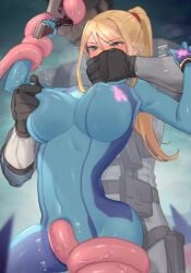 1boy 1girls aizenpochi animated blonde_hair bodysuit breast_grab breasts erect_nipples erect_nipples_under_clothes fondling gagged green_eyes groping metal_gear_solid metroid nintendo nipple_play no_sound ponytail restrained samus_aran skin_tight solid_snake tagme tentacle tight_clothing video zero_suit zero_suit_samus