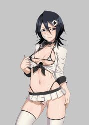 1girls alternate_version_available arrancar bleach covered_nipples gozaru kuchiki_rukia microskirt revealing_clothes skirt solo thighhighs