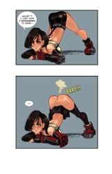 accidental_exposure bent_over black_skirt blush comic dark_hair darkexpiration dialogue dimples_of_venus exposed_ass eyelashes fart final_fantasy final_fantasy_vii going_commando jack-o_pose no_panties red_boots skirt skirt_lift skirt_lifting_fart skirt_up thigh_highs thighhighs tifa_lockhart