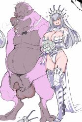 1girls balls blush breasts congalala flowers large_breasts monster monster_hunter monster_hunter_world penis pink_fur vaal_hazak_(armor) wedding_dress white_hair yokoshimakoishi