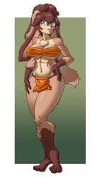 1girls abs athletic_female blue_eyes brown_fur brown_hair bunny_ears bunny_girl bunny_tail cleavage ewder fit_female large_breasts lepi_(species) loincloth lop_(star_wars) lop_(star_wars_visions) paws rabbit_ears rabbit_girl rabbit_humanoid rabbit_tail star_wars star_wars_visions tubetop