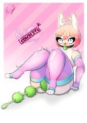 absurd_res ahe_gao anal anal_beads anthro ass blue_eyes blush colored digital_drawing_(artwork) digital_media_(artwork) female fur gag hi_res kemono lagomorph leporid looking_pleasured mammal ncize pink_body pink_fur rabbit sex_toy solo