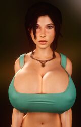 1girls 3d 3d_(artwork) abs alternate_breast_size big_hips bimbo breasts breasts_bigger_than_head breasts_bigger_than_torso clothed clothed_female enormous_breasts female female_only female_solo gigantic_breasts hips hourglass_figure huge_breasts huge_hips human human_female human_only human_solo lara_croft lara_croft_(survivor) large_hips looking_at_viewer massive_breasts midriff midriff_baring_shirt necklace nipples_visible_through_clothing revealing_clothes skimpy skimpy_clothes slim_waist small_waist solo solo_female thin_waist tomb_raider top_heavy upper_body vaako wide_hips