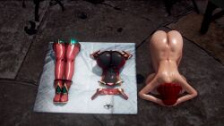 1girls 3d ass backboob barefoot clothes_off completely_nude completely_nude_female defeat dogeza female female_only full_body kneeling kneeling_down naked naked_female nude nude_female pyra red_hair short_hair solo solo_female ss_sakuya_ss xenoblade_(series)