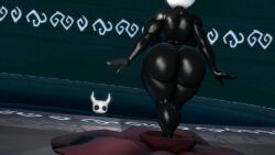 1girls 1other 3d ass big_ass big_breasts black_body breasts clothes_on_floor completely_nude completely_nude_female female full_body hollow_knight hornet_(hollow_knight) ironhawk looking_at_each_other naked naked_female nude nude_female protagonist_(hollow_knight) rear_view