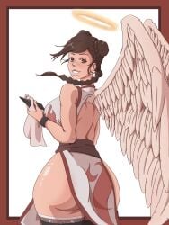 1girls angel angel_wings ass backless_outfit big_ass braid breasts brown_hair china_dress chinese_clothes cleaning cleaning_tool dress from_behind grin halo holding_object huge_ass kunai looking_at_viewer looking_back looking_back_at_viewer naruto naruto:_the_last naruto_(series) ponytail sideboob smile stockings tenten thick_ass thick_thighs wanderagro893