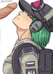 1boy 1girls clothed_female disembodied_penis ela_(rainbow_six) female female_focus green_eyes green_hair imminent_fellatio imminent_oral looking_at_partner penis penis_awe rainbow_six rainbow_six_siege seductive seductive_eyes slackin tagme tom_clancy xaviergalaxy