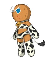 1boy 2023 bulge cookie cookie_run cookie_run_kingdom cookie_run_ovenbreak cow_bell_collar cow_bikini cow_clothing food food_creature gingerbrave hi_res male sweat sweatdrop sweating tagme