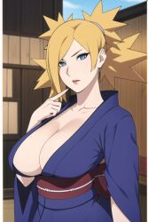 ai_generated alternate_breast_size big_breasts blonde_hair boruto:_naruto_next_generations breasts breasts_bigger_than_head hourglass_figure huge_breasts japanese_clothes junonboy kimono large_breasts lipstick makeup mature mature_female milf nai_diffusion naruto naruto_(series) no_bra oppai pointing pointing_at_self ponytail quad_tails sagging_breasts stable_diffusion temari tied_hair upper_body voluptuous voluptuous_female wafuku yukata