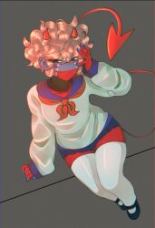 1boy countryhumans devil devil_horns devil_tail femboy male mr_motzaza solo thighhighs venezuela_(countryhumans) white_thighhighs