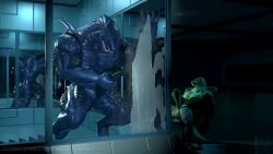 3d 3d_animation alien alien_(franchise) animated anthro cage cum cum_on_wall duo erection fish intense_orgasm kahliss knot loop male/male male_xenomorph masturbation muscular muscular_male roroboros shark size_difference snekkuu sound tagme video xenomorph