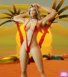 beach blender blender_(software) blender_cycles breasts commission commission_art female female_solo lord_maldazzar warcraft white_hair world_of_warcraft wow