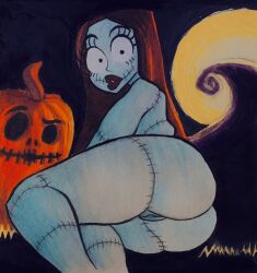 1girls ass completely_nude completely_nude_female female female_only jack-o'-lantern looking_at_viewer looking_back moon naked naked_female nightmare_before_christmas nude nude_female on_side pumpkin pussy raised_eyebrow sally_(the_nightmare_before_christmas) sinnni97 solo solo_female stitches