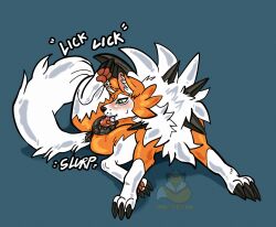 animal_genitalia animal_pussy anus ass autocunnilingus blush bodily_fluids canid canine canine_genitalia canine_pussy claws dusk_lycanroc fellatio female feral fur generation_7_pokemon genital_fluids genitals hi_res lycanroc mammal masturbation nintendo nude oral oral_masturbation orange_body orange_fur pawpads paws penile penile_masturbation pokemon pokemon_(species) prince-vulpine pussy pussy_juice self_oral sex simple_background solo tail tongue tongue_out white_body white_fur