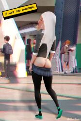 1girls 3d accurate_art_style ass atomic_wedgie background_characters blonde_female blonde_hair bully bullying butt_crack female female_focus gwen_stacy human human_only jaxsnaxs marvel marvel_comics panties pantsu skirt skirt_down skirt_pull solo_focus spider-gwen spider-man:_into_the_spider-verse spider-man_(series) tanline underwear wedgie white_panties white_underwear