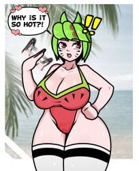 1girls big_breasts breasts english english_text female female_only green_hair huge_breasts melony_(smg4) pov short_hair smg4 steca swimsuit talking_to_viewer thelazyart thick thick_ass thick_legs thighs youtube youtuber