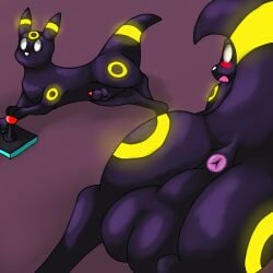 animal_genitalia anus balls blush controller eeveelution feral game_controller generation_2_pokemon genitals hi_res hybrid knot knot_in_sheath male nintendo pokemon pokemon_(species) sheath solo umbreon vulnec