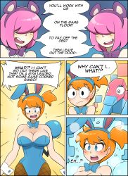 3girls big_breasts bimbo bimbofication bunny_ears comic female_only fishnets hair_over_eyes hypnotic_eyes kasumi_(pokemon) kobi-tfs nintendo pink_hair playboy_bunny pokemon porygon rattata red_hair text tomboy transformation