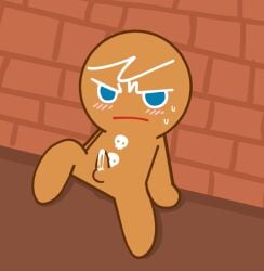 1boy 2023 against_wall artist_request blush blush_lines blushing cookie cookie_run cookie_run_kingdom cookie_run_ovenbreak cum cumming food food_creature gingerbrave irritated kuwoesque masturbation tagme