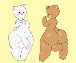 2023 3_fingers 3_toes anthro ass atherol backsack balls bear big_balls big_butt big_penis biped blush blush_lines brown_body brown_fur cheek_spots closed_eyes duo feet fingers fur genitals half-erect hi_res huge_balls huge_butt huge_cock hyper hyper_balls hyper_genitalia hyper_penis male mammal milk_(milkmochabear) milkmochabear mocha_(milkmochabear) navel open_mouth overweight overweight_anthro overweight_male penis presenting presenting_hindquarters round_ears short_stack short_tail simple_background simple_eyes smile standing tail thick_thighs toes white_body white_fur yellow_background