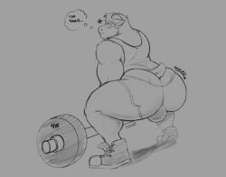 1boy anthro balls balls_bulge ballsack furry gay horns male_only short_shorts shorts solo_male sushiburger sushiburgernsfw weight weightlifting weights