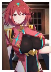 1girls bedroom breasts busty core_crystal female inviting inviting_to_sex large_breasts latte_daruta2 looking_at_viewer open_door pyra solo xenoblade_(series) xenoblade_chronicles_2