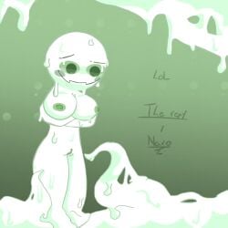 artist_request blushing breasts female female_only green_eyes green_nipples holding_up_breasts melted pussy rob_(slap_battles) roblox roblox_game rule_63 slap_battles smiling source_request tentacle white_body white_goo