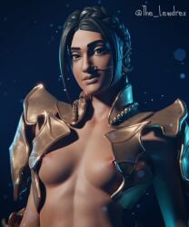 1girls 3d alternate_version_available areolae armor athletic athletic_female black_hair blender breasts close-up dark-skinned_female dark_skin epic_games female female_focus female_only fortnite highres lewdrex looking_at_viewer medium_breasts nipples nude nude_female pose posing presenting presenting_breasts shanta_(fortnite) shoulder_armor shoulder_pads simple_background small_breasts solo solo_focus standing topless watermark