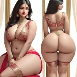 ai_generated big_breasts big_butt indian indian_clothes indian_female jewelry legs saree seductive thick_thighs