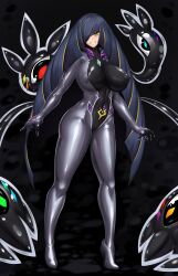 corruption dark_persona female hair_color_change huge_ass huge_breasts lusamine_(pokemon) navel nihilego nipples pokemon rikatsuky thick_thighs wide_hips