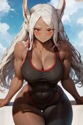 1girls ai_generated amiral_ai breasts brown_skin cleavage competition_swimsuit cutesexyrobutts_(style) cutesexyrobutts_ai_artstyle_imitation dark-skinned_female dark_skin female huge_breasts leotard light-skinned_female light_skin long_hair miruko muscular_female my_hero_academia one-piece_swimsuit rabbit_ears red_eyes rumi_usagiyama swimsuit thick_thighs usagiyama_rumi