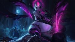 1girls demon_girl edit edited_official_artwork evelynn league_of_legends pregnant pregnant_belly succubus usuarioregular2600 white_hair